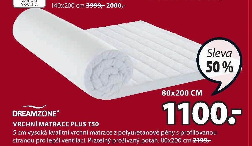 DREAMZONE VRCHNÍ MATRACE PLUS T50