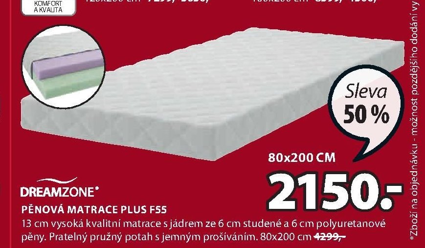 DREAMZONE PĚNOVÁ MATRACE PLUS F55