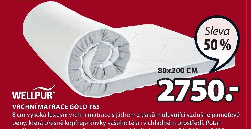 WELLPUR VRCHNÍ MATRACE GOLD T65