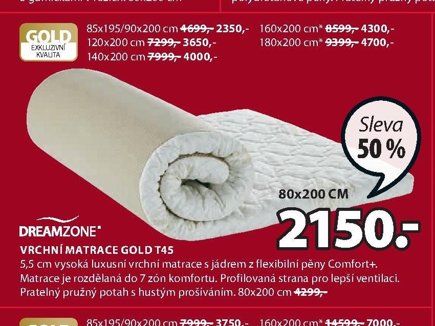 Vrchní matrace GOLD T45