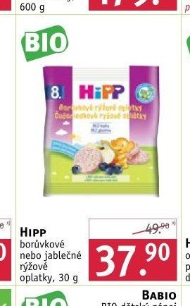 HIPP borůvkové nebo jablečné rýžové oplatky, 30 g