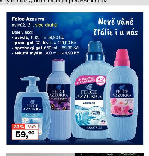 Felce Azzurra aviváž, tekuté mýdlo, sprchový gel