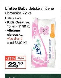 Linteo Baby dětské vlhčené ubrousky, 72 ks