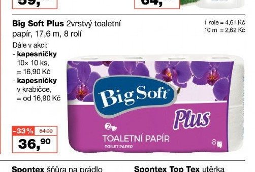 Big Soft Plus 2vrstvý toaletní papír, 17,6 m, 8 rolí