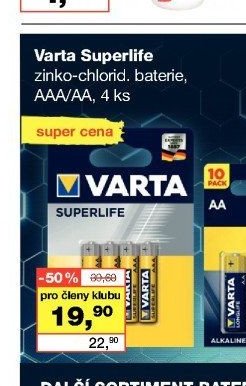 Varta Superlife zinko-chlorid. baterie, AAA/AA, 4 ks