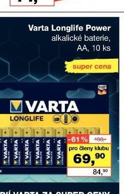 Varta Longlife Power alkalické baterie, AA, 10 ks