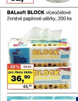 BALsoft BLOCK víceúčelové 2vrstvé papírové utěrky, 200 ks