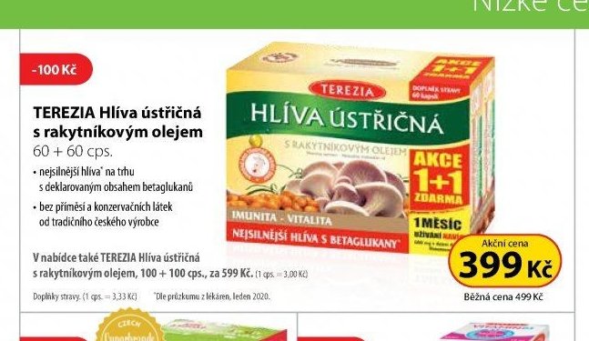 TEREZIA Hlíva ústřičná s rakytníkovým olejem, 60 + 60 cps.