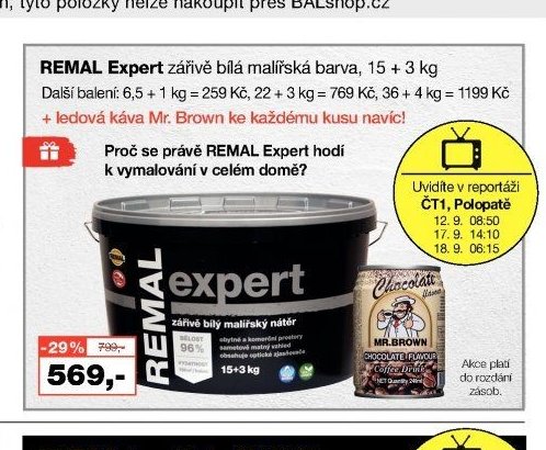 REMAL Expert zářivě bílá malířská barva, 15 + 3 kg