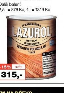 LAZUROL lak pochozí venkovní S1020