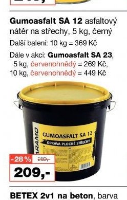 Gumoasfalt SA 12 asfaltový nátěr na střechy, 5 kg, černý
