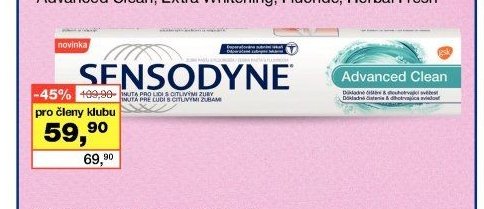 Sensodyne zubní pasta, 75 ml, Advanced Clean, Extra Whitening, Fluoride, Herbal Fresh