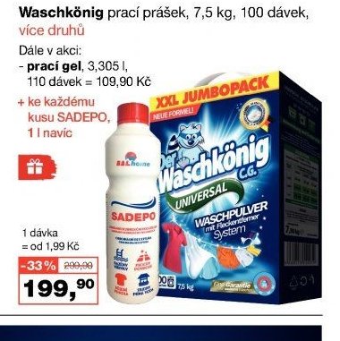 Waschkönig prací prášek, 7,5 kg, 100 dávek