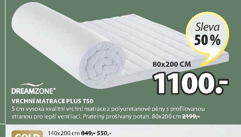 VRCHNÍ MATRACE PLUS T50