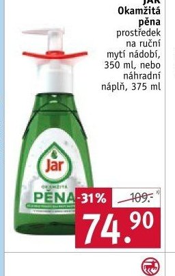 Jar Okamžitá pěna prostředek na ruční mytí nádobí, 350 ml, nebo náplň, 375 ml