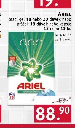 ARIEL prací gel 18 nebo 20 dávek nebo prášek 18 dávek nebo kapsle 12 nebo 13 ks