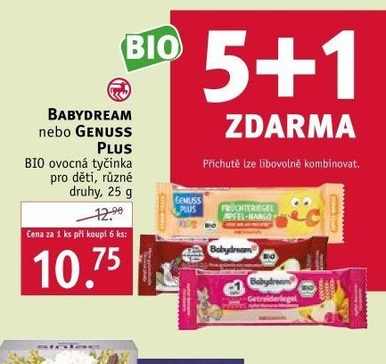 Babydream nebo Genuss Plus BIO ovocná tyčinka
