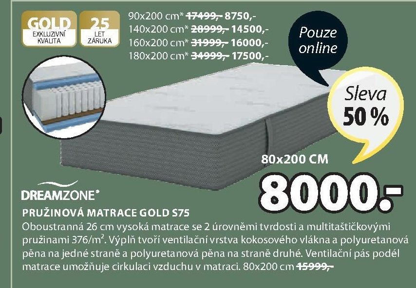 Pružinová matrace GOLD S75