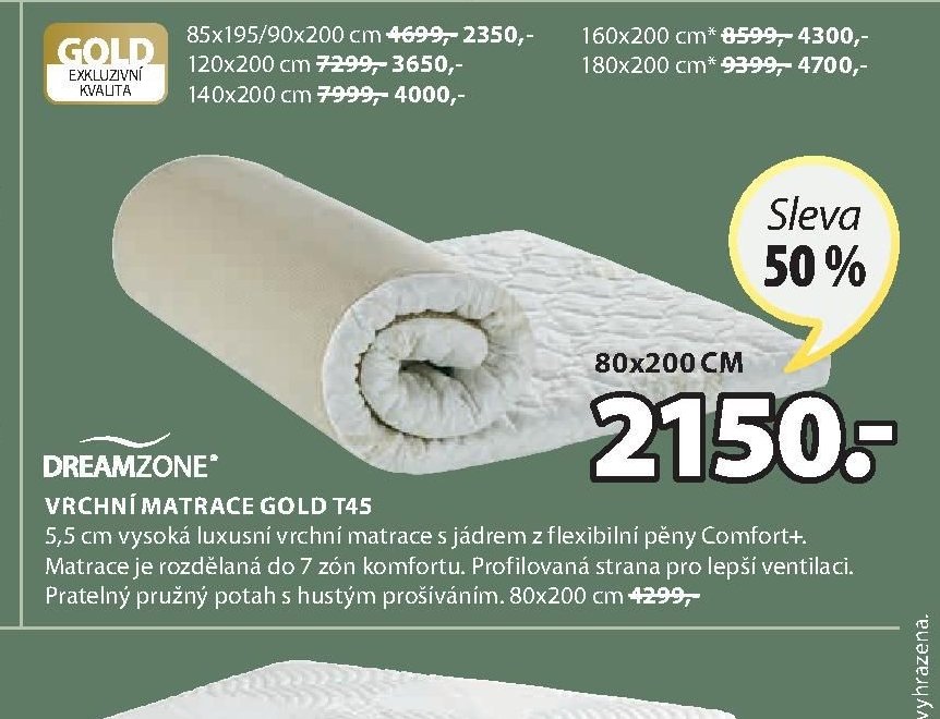 Vrchní matrace GOLD T45