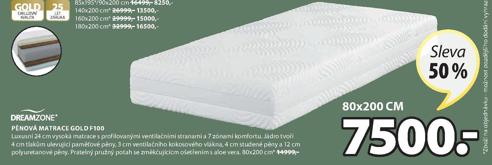 Pěnová matrace GOLD F100
