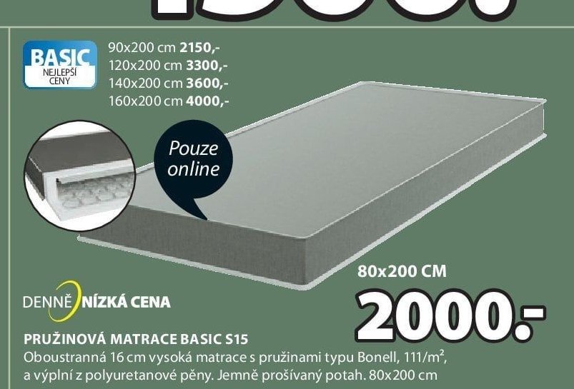 BASIC PRUŽINOVÁ MATRACE BASIC S15