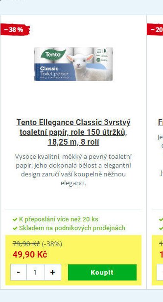 Tento Ellegance Classic 3vrstvý toaletní papír, role 150 útržků, 18,25 m, 8 rolí