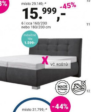 Postel, šířka cca 160/200 nebo 180/200 cm
