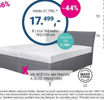 Postel, šířka cca 160 nebo 180/200 cm