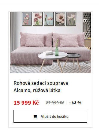 Rohová sedací souprava Alcamo, růžová látka