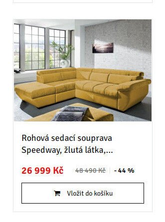 Rohová sedací souprava Speedway, žlutá látka,...