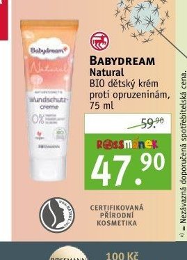 Babydream Natural BIO dětský krém proti opruzeninám