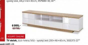 TV stolek, dub riviera/bílá - vysoký lesk