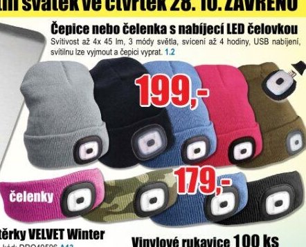 Čepice nebo čelenka s nabíjecí LED čelovkou