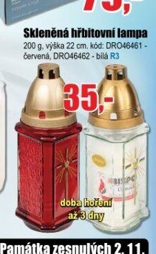 Skleněná hřbitovní lampa