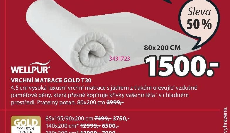 Vrchní matrace GOLD T30