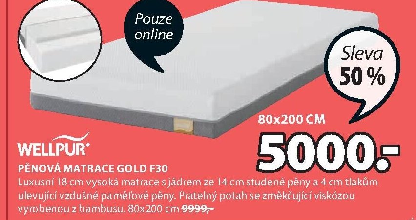 WELLPUR PĚNOVÁ MATRACE GOLD F30
