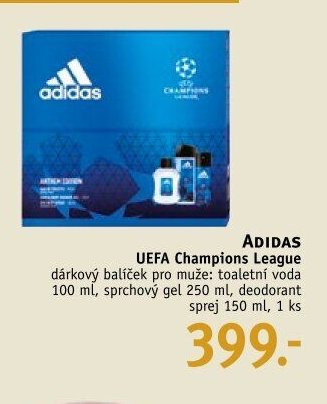 ADIDAS UEFA Champions League dárkový balíček pro muže: toaletní voda 100 ml, sprchový gel 250 ml, deodorant sprej 150 ml, 1 ks