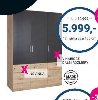 Šatní skříň šířka cca 136 cm