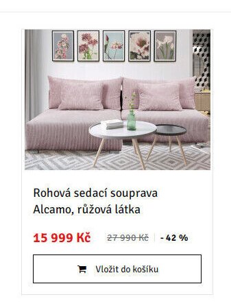 Rohová sedací souprava Alcamo, růžová látka