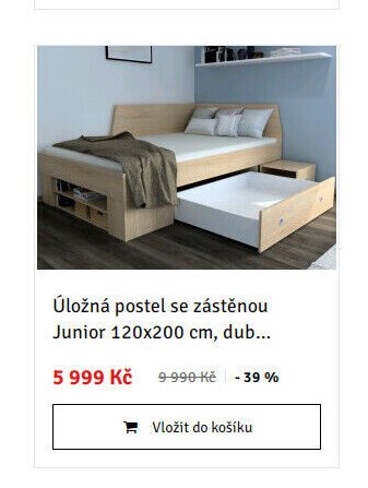 Úložná postel se zástěnou Junior 120x200 cm, dub...