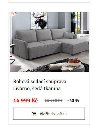 Rohová sedací souprava Livorno, šedá tkanina