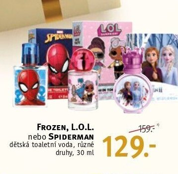 FROZEN, L.O.L. nebo SPIDERMAN dětská toaletní voda, různé druhy, 30 ml