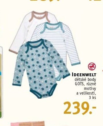 IDEENWELT dětské body GOTS, různé motivy a velikosti, 3 ks