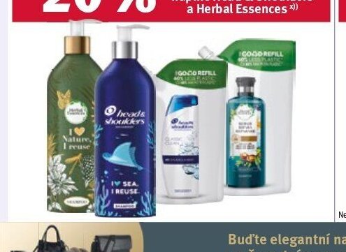 Head & Shoulders a Herbal Essences šampony v lahvích a náhradní náplně