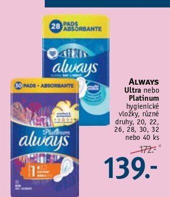 Always Ultra nebo Platinum hygienické vložky