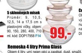 5 skleněných misek