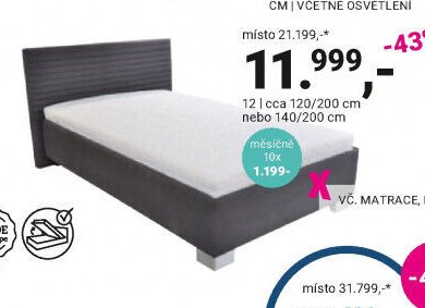 Postel cca 120/200 cm nebo 140/200 cm