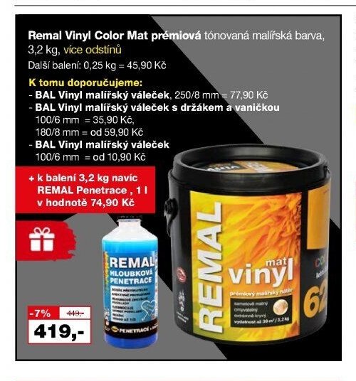 Remal Vinyl Color Mat prémiová tónovaná malířská barva, 3,2 kg