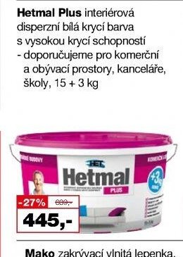 Hetmal Plus interiérová disperzní bílá krycí barva