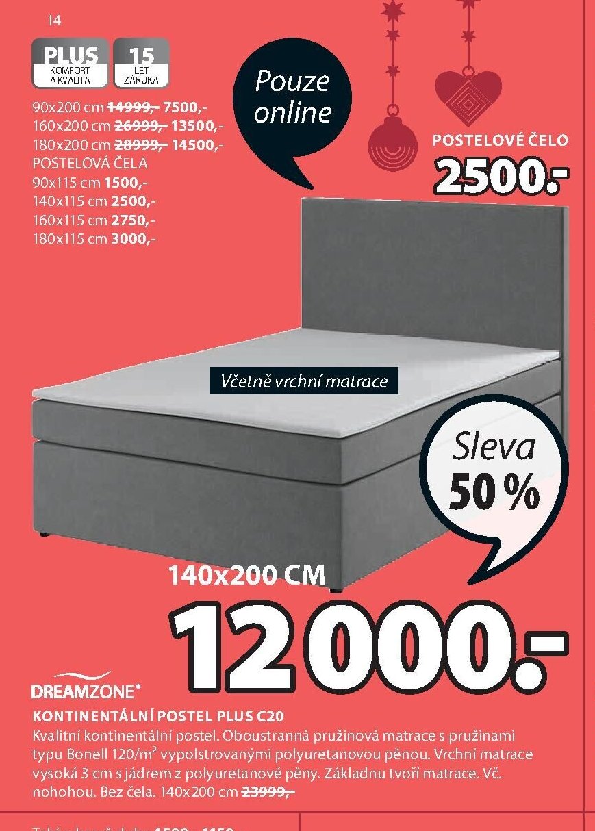 Kontinentální postel PLUS C20